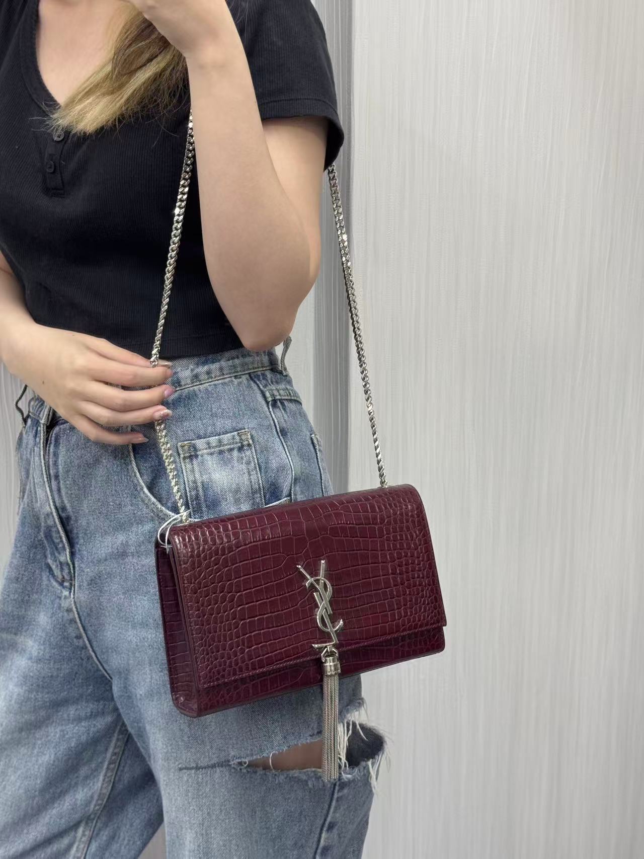 YSL Embossed Leather Tassel Shoulder Bag [Pre-Owned]