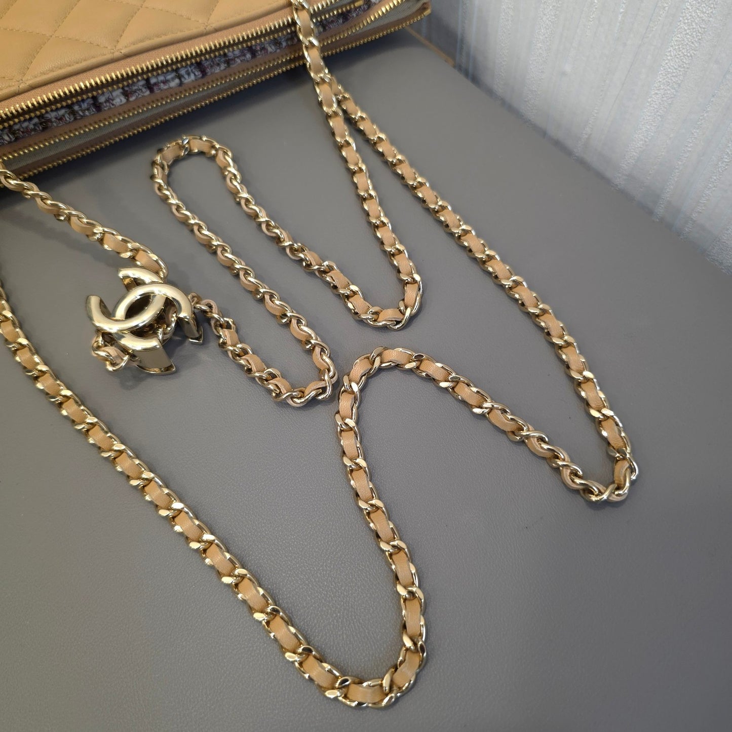 Chanel Beige Woven Tote Bag with Gold Hardware [Pre-Owned]