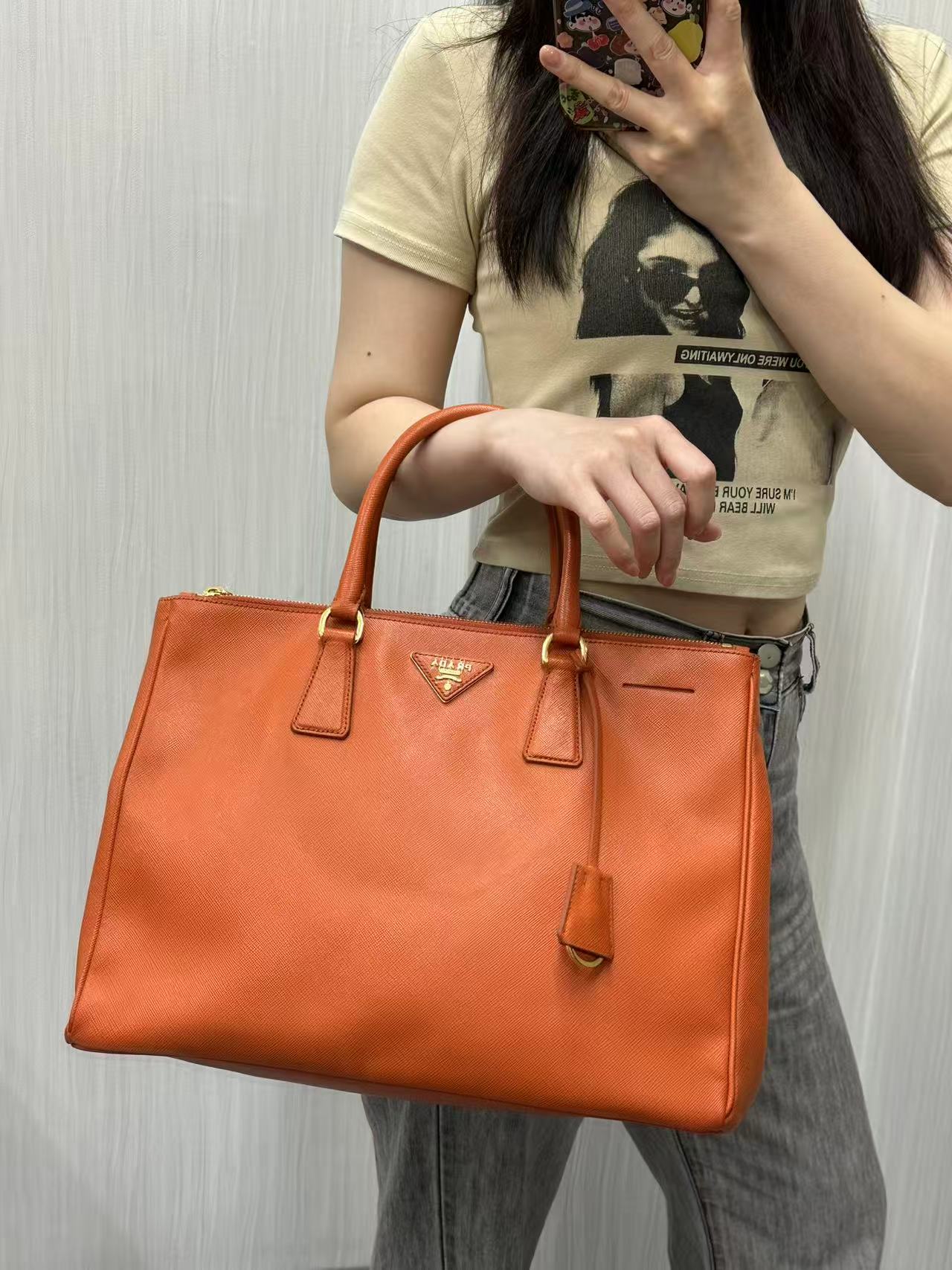 PRADA Orange Saffiano Lux Tote Bag (Galleria / Saffiano Leather) [Pre-Owned]