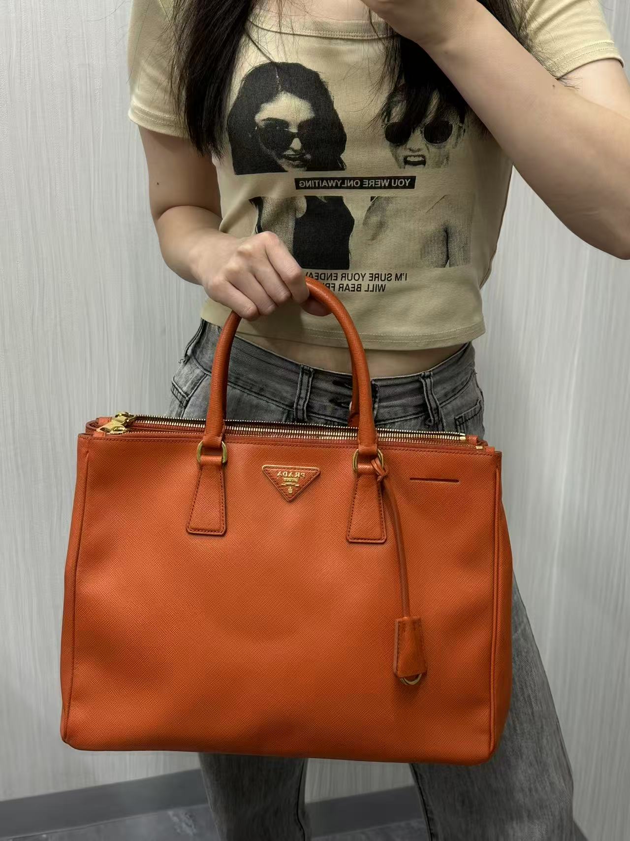 PRADA Orange Saffiano Lux Tote Bag (Galleria / Saffiano Leather) [Pre-Owned]
