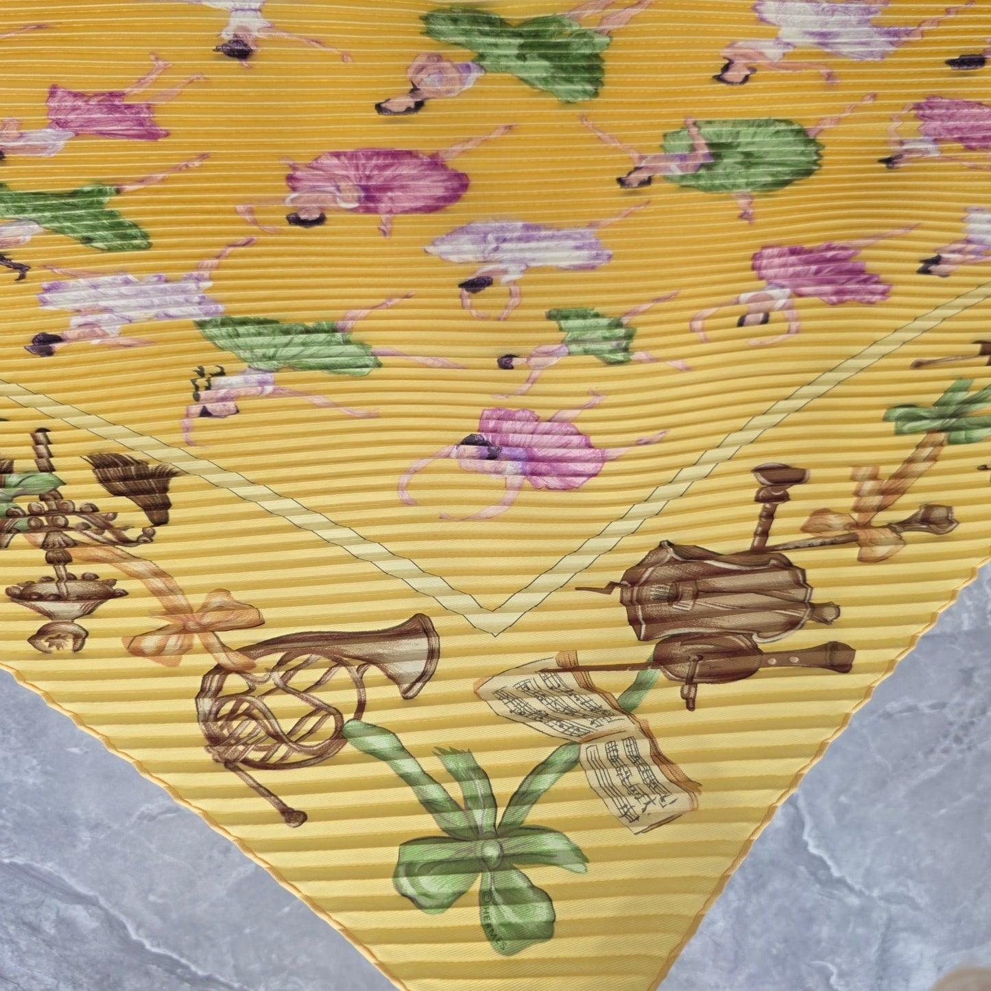 Hermes "Ballet" Pleated Silk Scarf [Pre-Owned]
