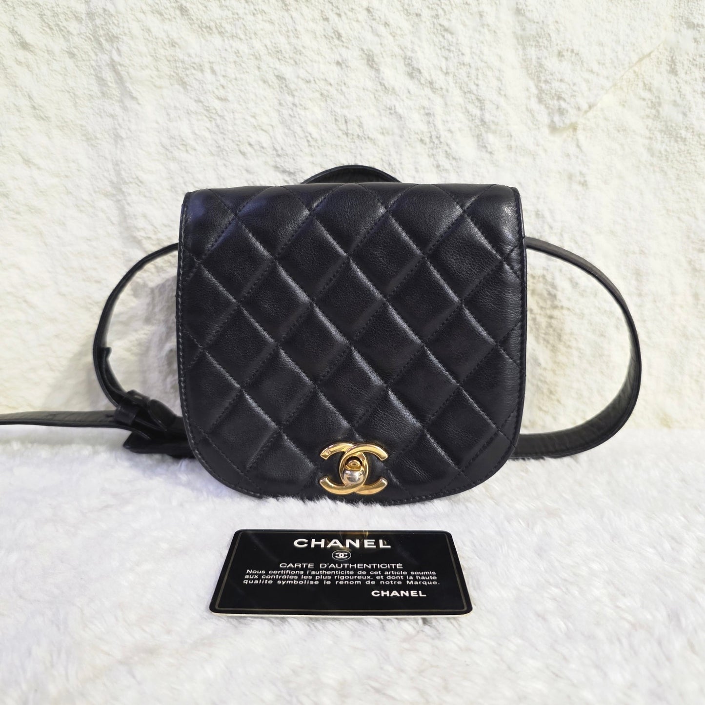 CHANEL Black & Gold Quilted Waist Bag [Pre-Owned]