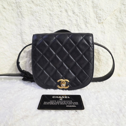 CHANEL Black & Gold Quilted Waist Bag [Pre-Owned]