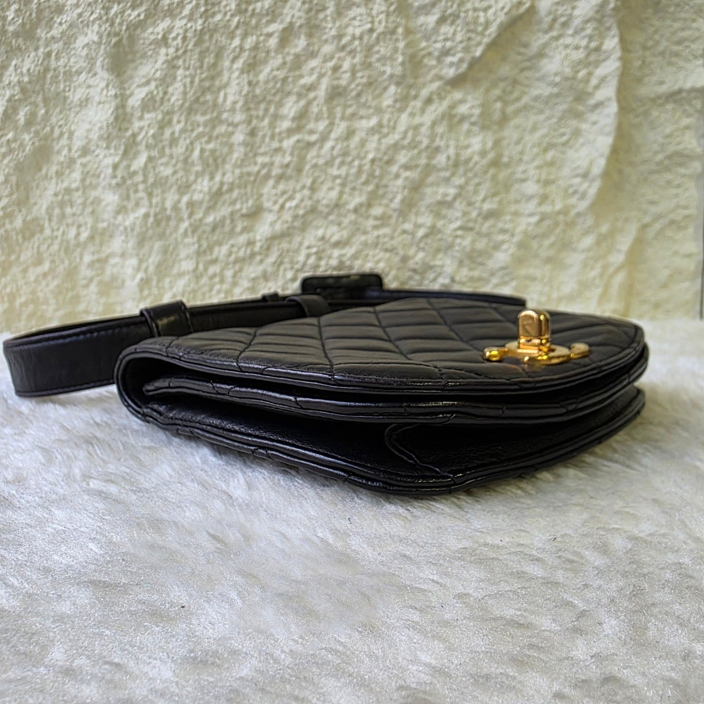 CHANEL Black & Gold Quilted Waist Bag [Pre-Owned]