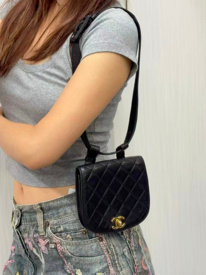 CHANEL Black & Gold Quilted Waist Bag [Pre-Owned]