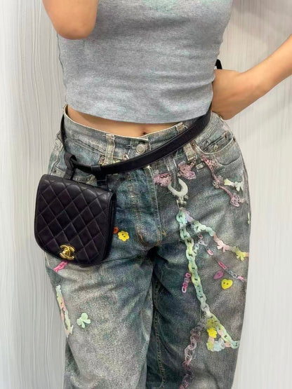 CHANEL Black & Gold Quilted Waist Bag [Pre-Owned]