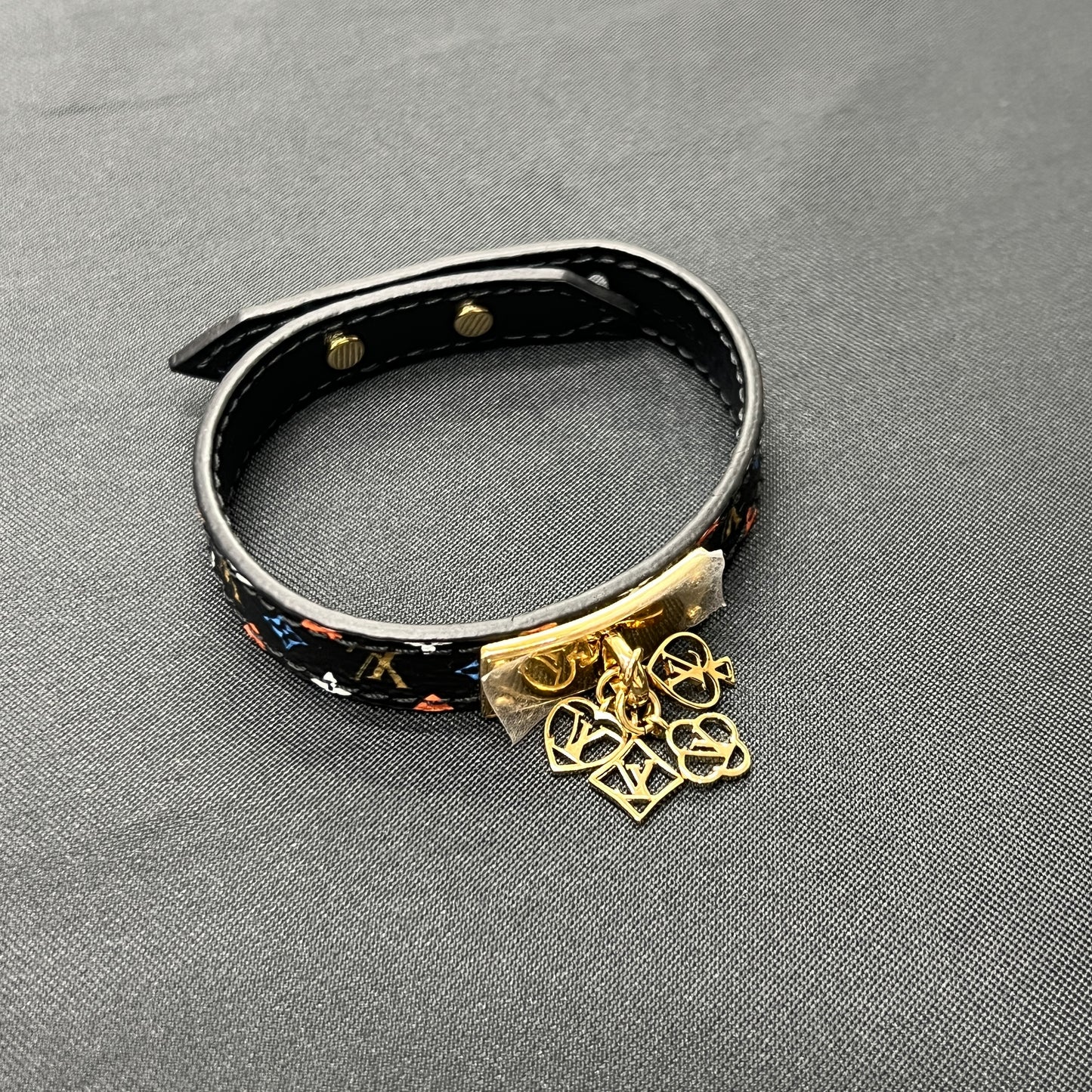 LV Black Tricolor Leather Bracelet [Pre-Owned]