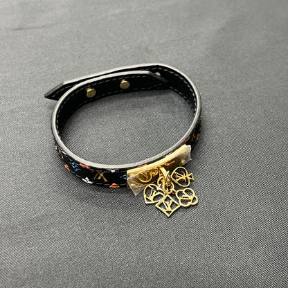 LV Black Tricolor Leather Bracelet [Pre-Owned]