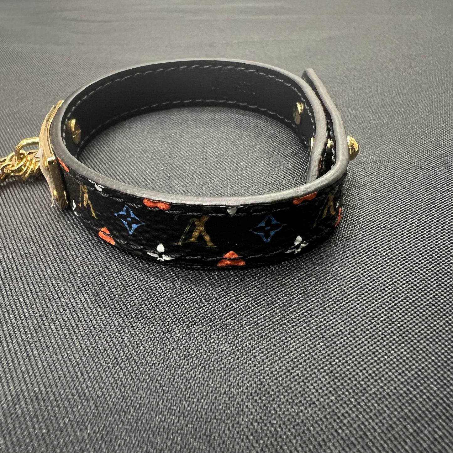 LV Black Tricolor Leather Bracelet [Pre-Owned]