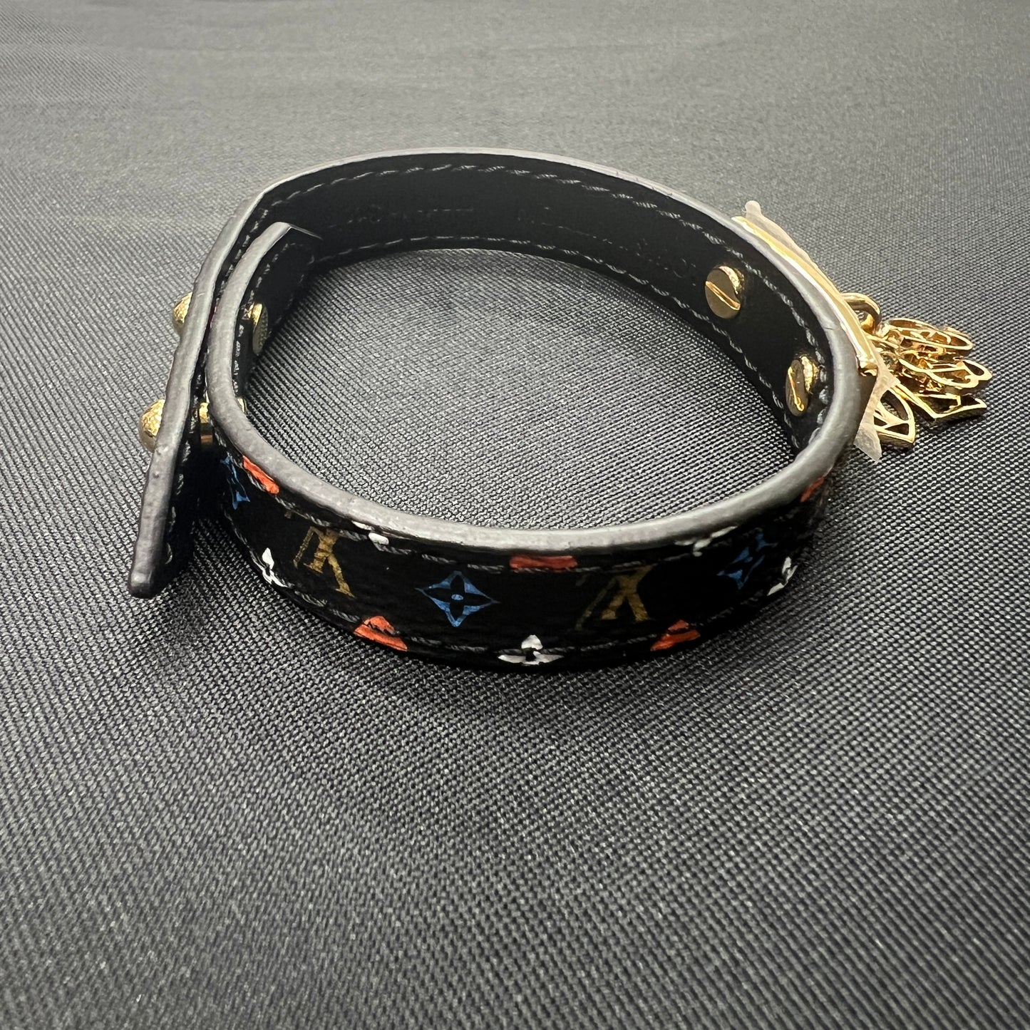 LV Black Tricolor Leather Bracelet [Pre-Owned]