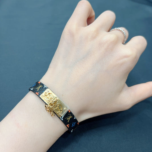 LV Black Tricolor Leather Bracelet [Pre-Owned]